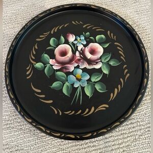 Vintage Floral & Black Tray | Nashco Products New York Hand Painted 11”